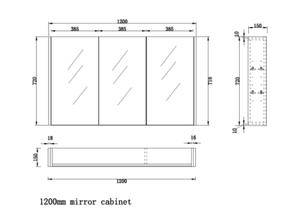 1200mm American Oak Fluted Shaving Cabinet -W1200xH720xD150