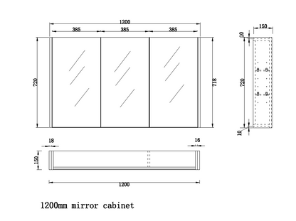 1200mm Gloss White Shaving Cabinet -W1200xH720xD150