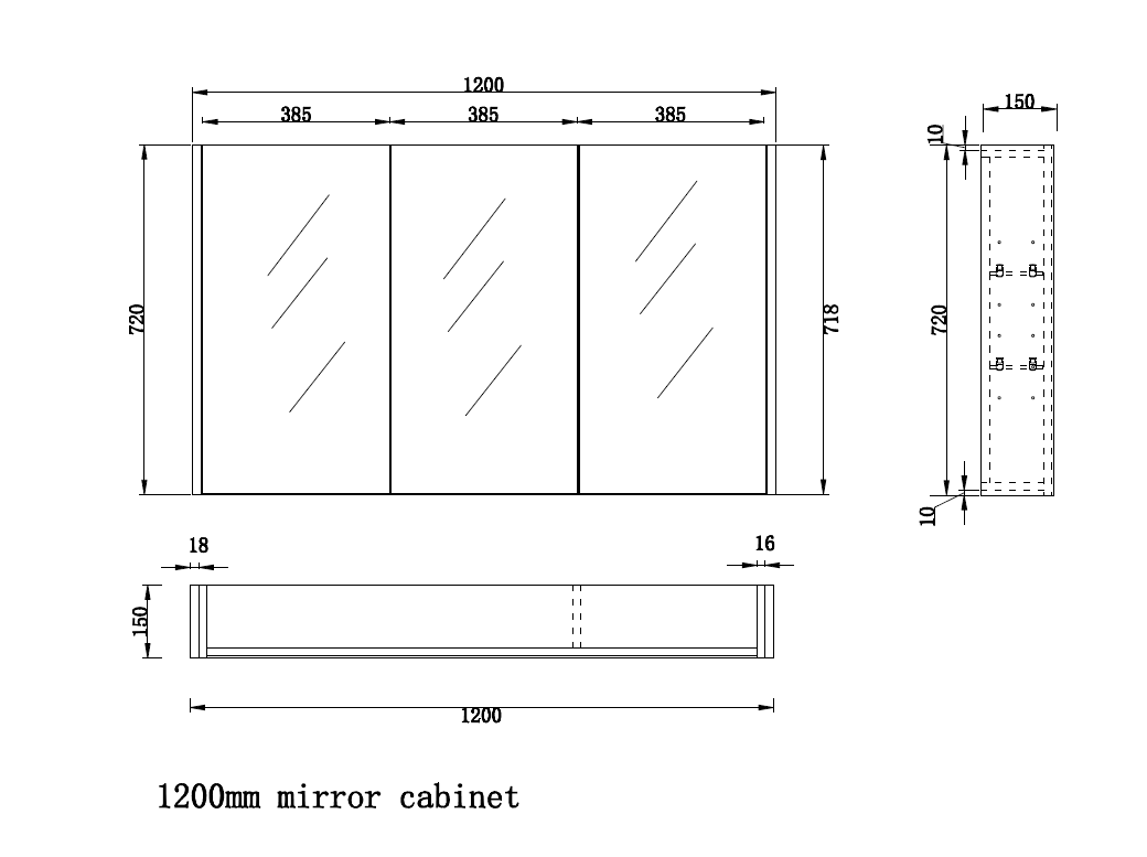 1200mm Brown Oak Fluted Shaving Cabinet -W1200xH720xD150
