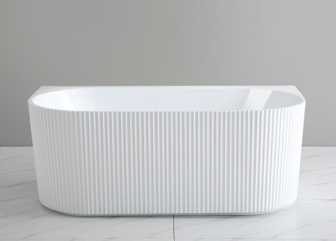 1700mm Ceto Bari Grooved Fluted Oval Freestanding Back to Wall Bathtub - No Overflow - Matte White