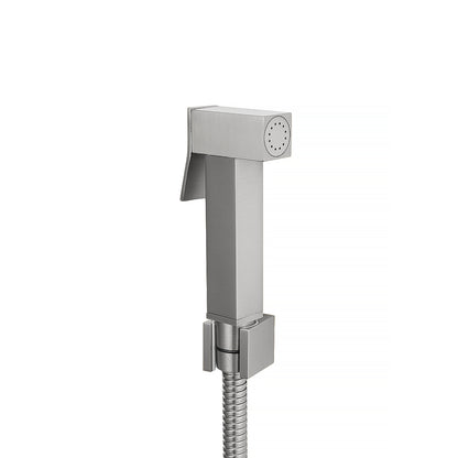 Square Brushed Nickel Brass Toilet Bidet Spray Kit with Stainless Steel Hose