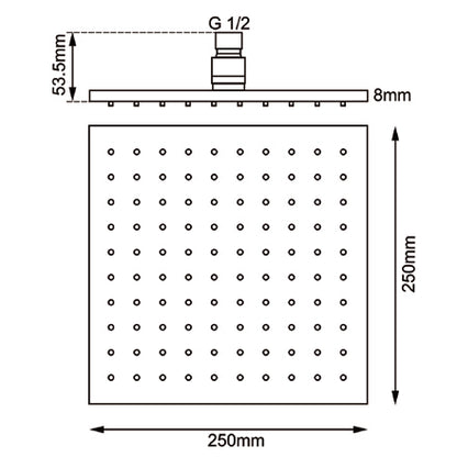 Square Gun Metal Grey Brass Shower Head 250mm