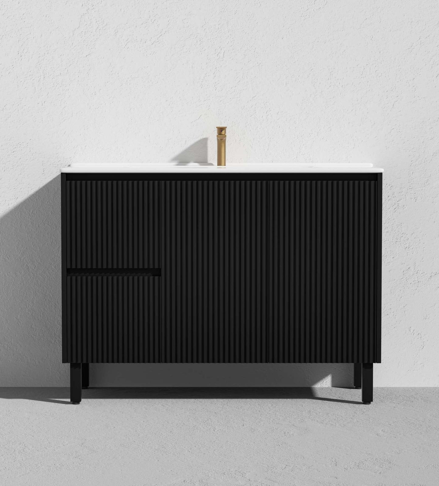 1200mm Brighton Floor Vanity PVC Left Side Drawers - Cabinet Only - Single Bowl - Matte Black