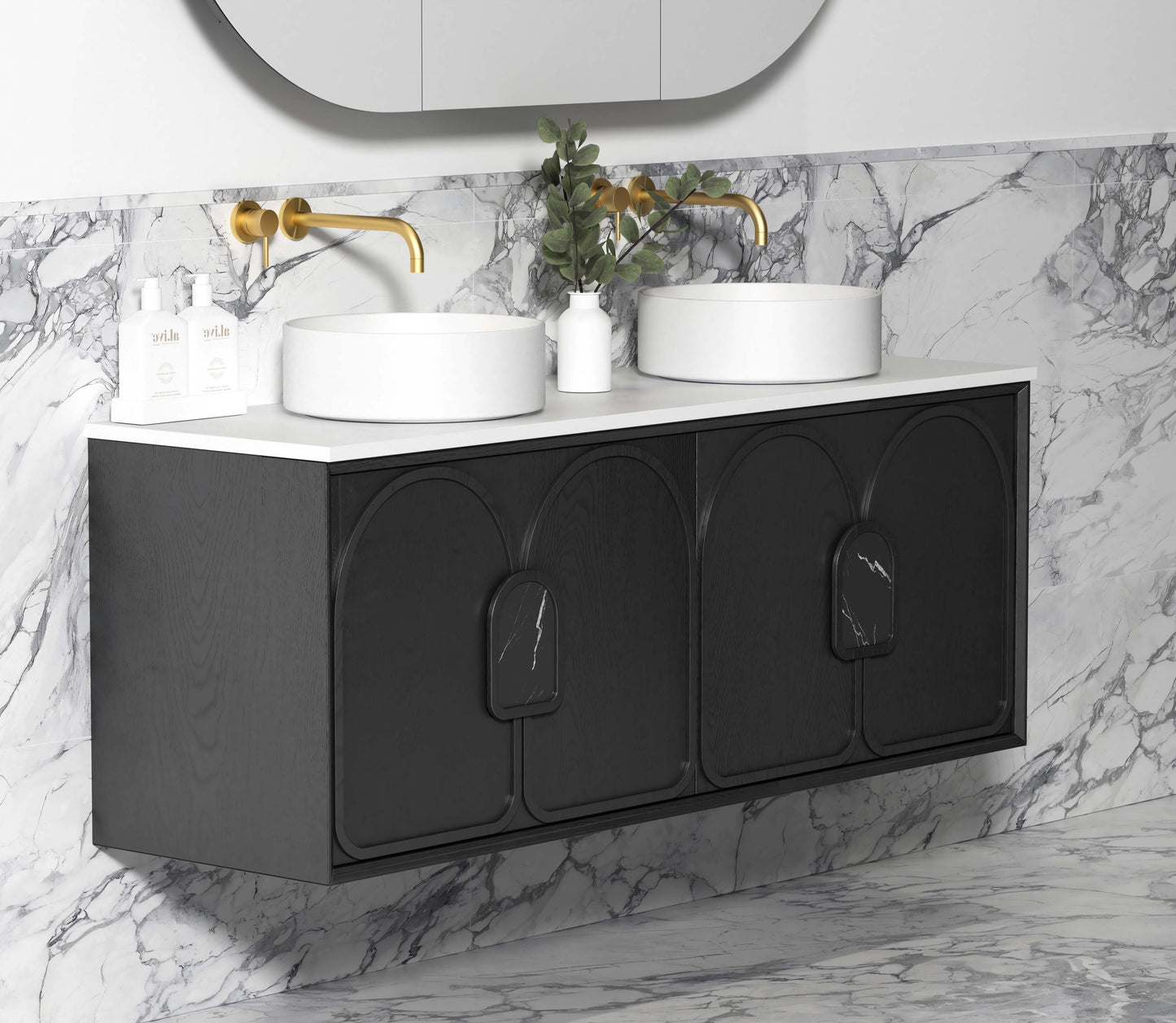 Laguna 1500mm Black American Oak Wall Hung Cabinet Only