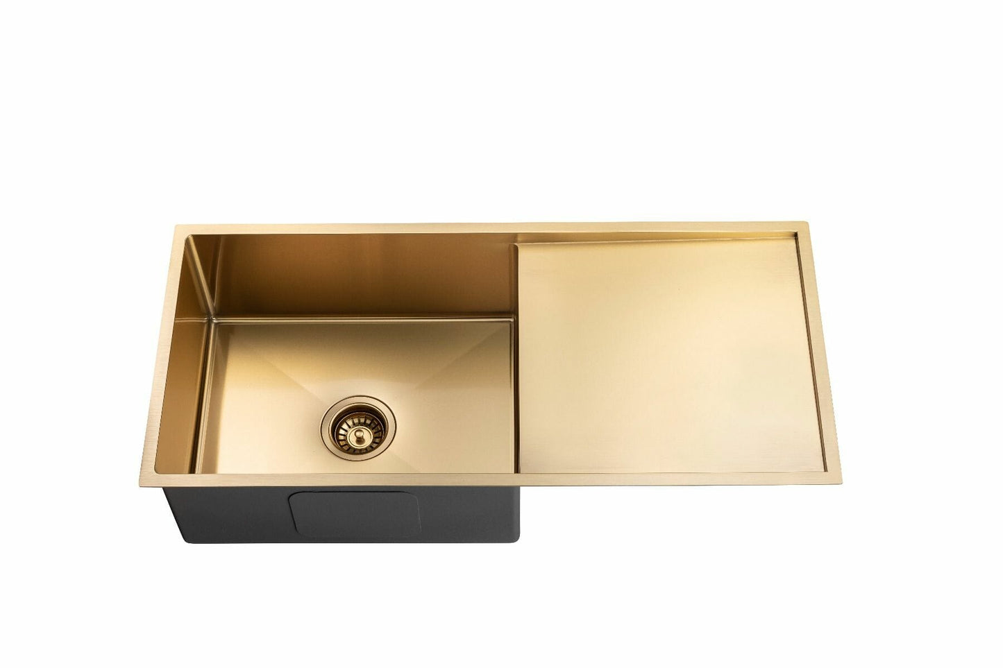 Round Corner Stainless Steel Brushed Gold PVD Coating Single Bowl with Drain Board Kitchen Sink - 960x450x230mm