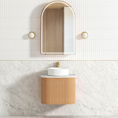 Bondi Fluted 600mm Woodland Oak Curve Cabinet Only