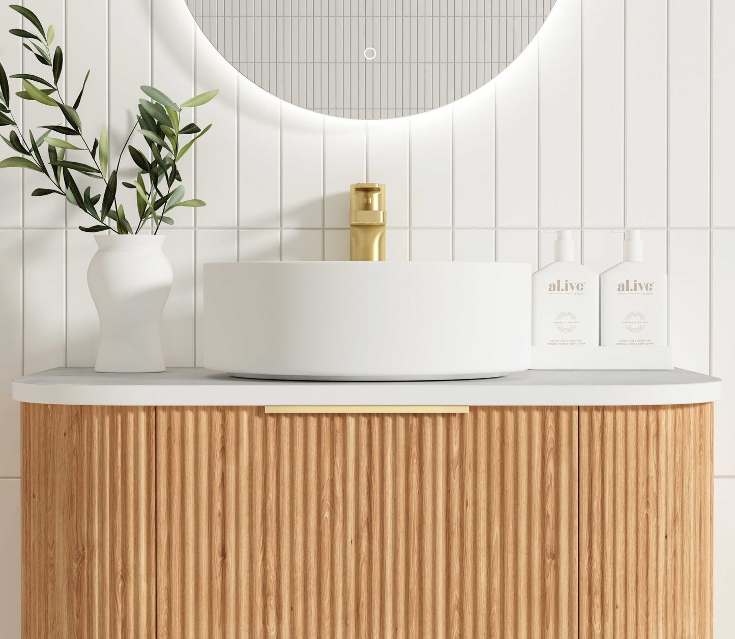 Bondi Fluted 750mm Woodland Oak Curve Cabinet Only