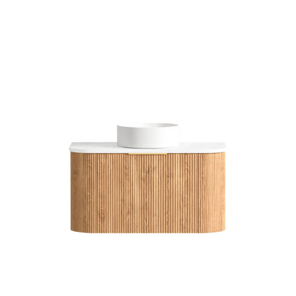 Bondi Fluted 900mm Woodland Oak Curve Cabinet Only