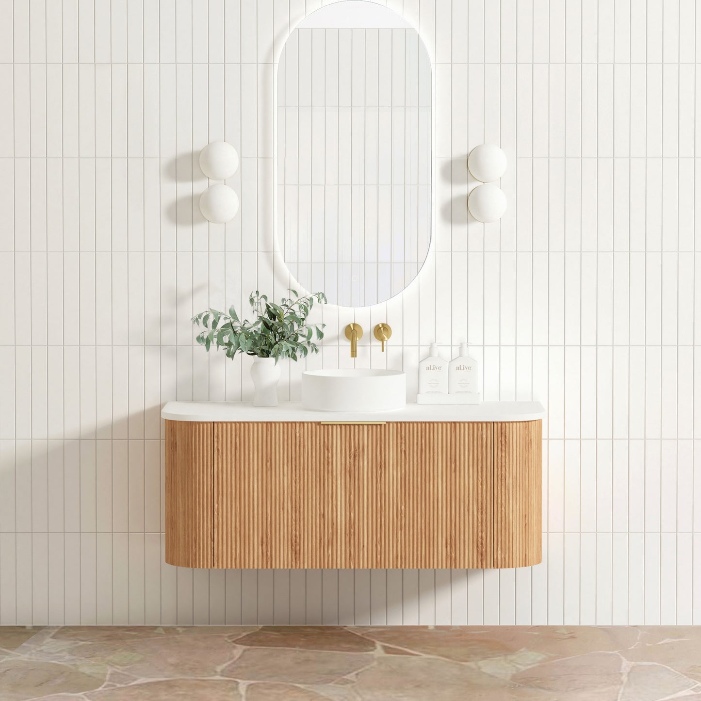 Bondi Fluted 1200mm Woodland Oak Curve Cabinet Only