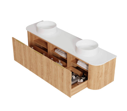 Bondi Fluted 1800mm Woodland Oak Curve Cabinet Only