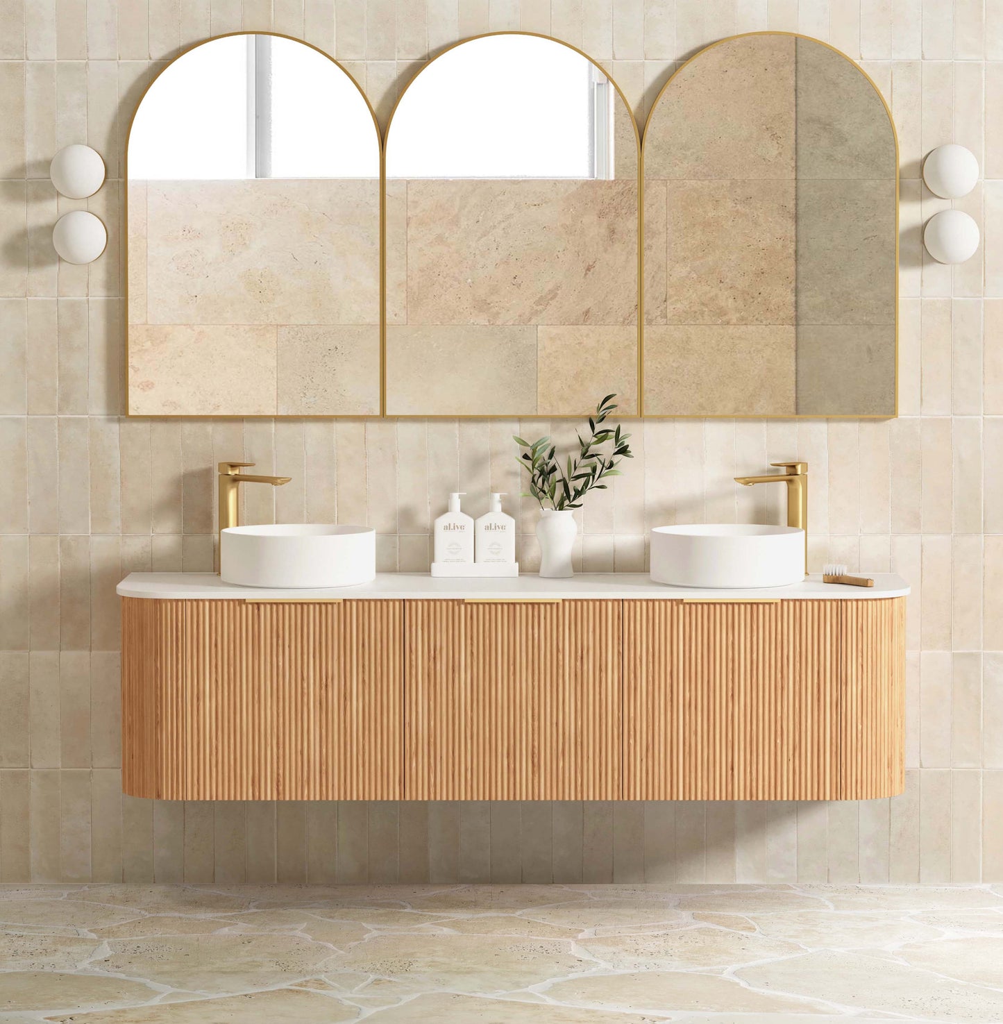 Bondi Fluted 1800mm Woodland Oak Curve Cabinet Only