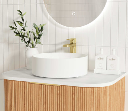 Bondi Fluted 750mm Woodland Oak Curve Cabinet Only