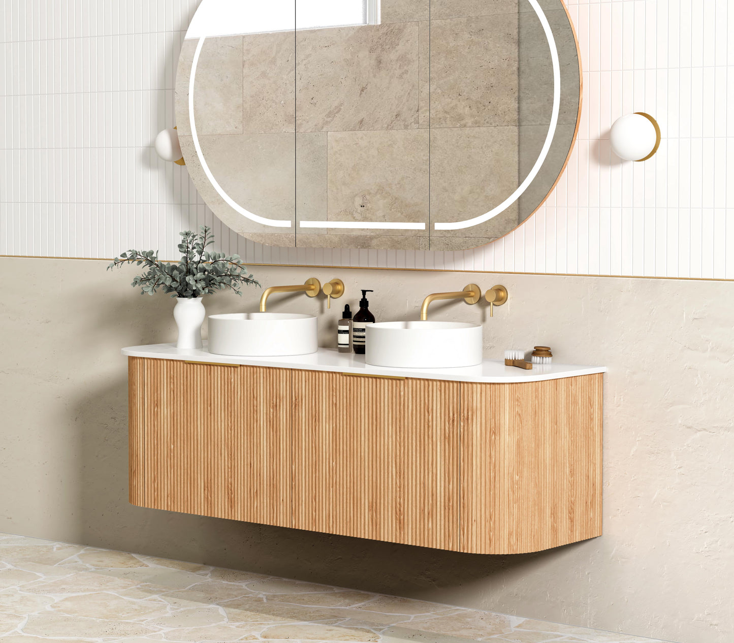 Bondi Fluted 1500mm Woodland Oak Curve Cabinet Only