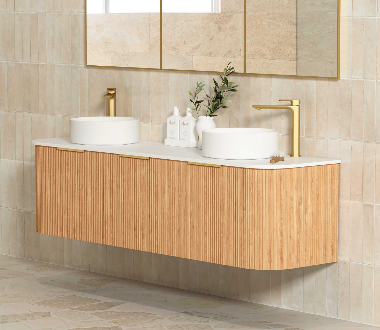 Bondi Fluted 1800mm Woodland Oak Curve Cabinet Only