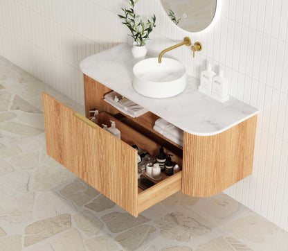 Bondi Fluted 1200mm Woodland Oak Curve Cabinet Only