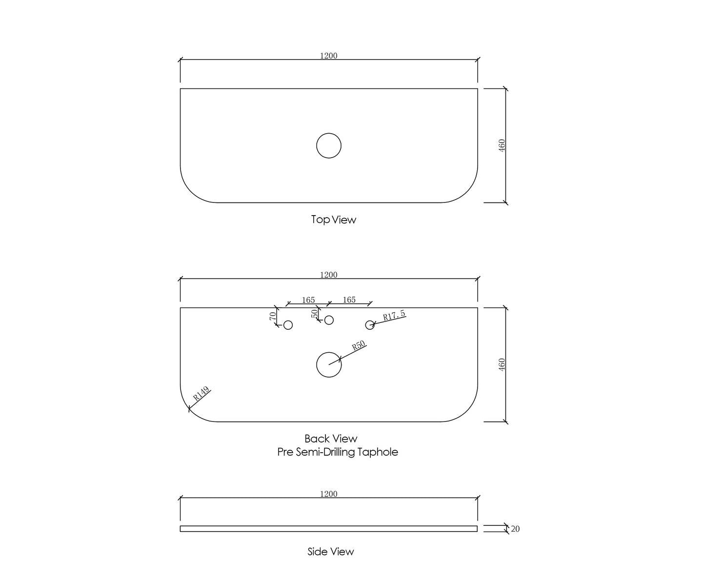 Bondi Fluted 1200mm Woodland Oak Curve Cabinet Only