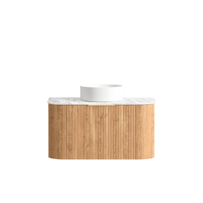 Bondi Fluted 900mm Woodland Oak Curve Cabinet Only