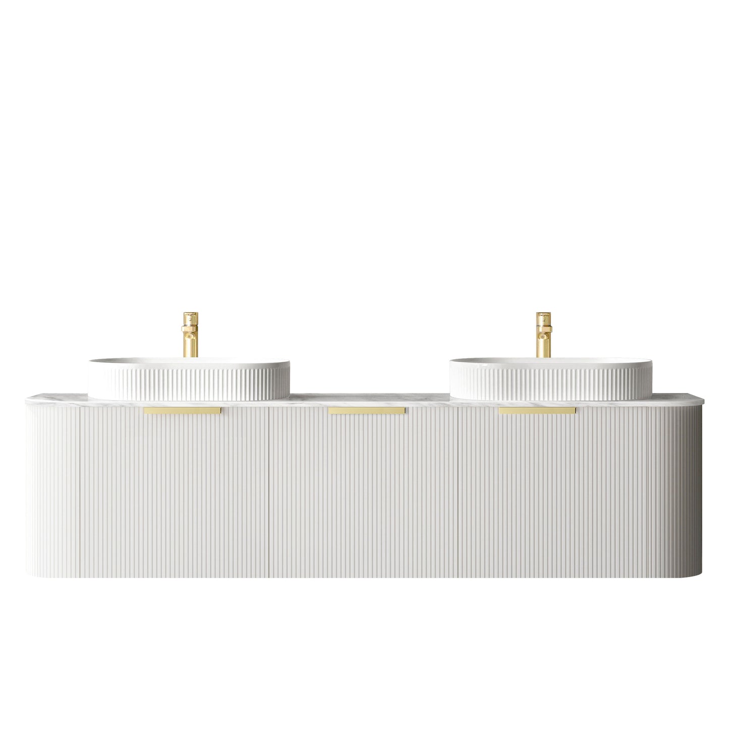 Bondi 1800mm Satin White Fluted Wall Hung Curve Cabinet Only