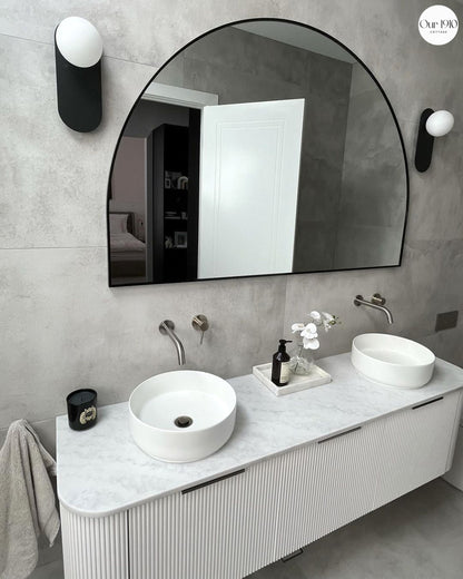 Bondi 1800mm Satin White Fluted Wall Hung Curve Cabinet Only