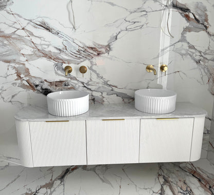 Bondi 1800mm Satin White Fluted Wall Hung Curve Cabinet Only