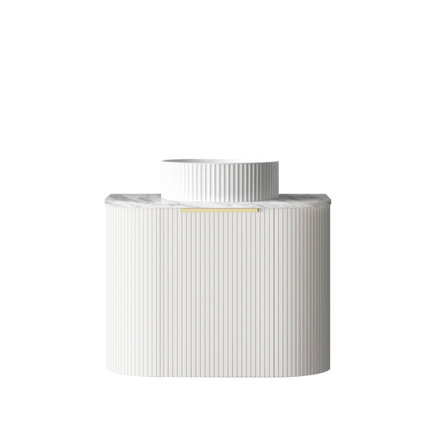 Bondi 600mm Satin White Fluted Wall Hung Curve Cabinet Only