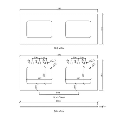Natural Carrara Marble 1200x465x18 Top with Double Undermount Basins