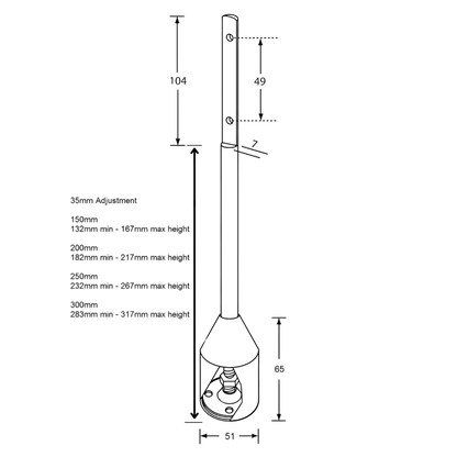 110 Series Rebated Shaft Foot Assembly – 150mm with 35mm Adjustment SS