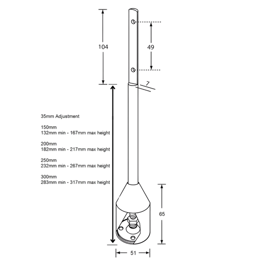 110 Series Rebated Shaft Foot Assembly – 150mm with 35mm Adjustment SS