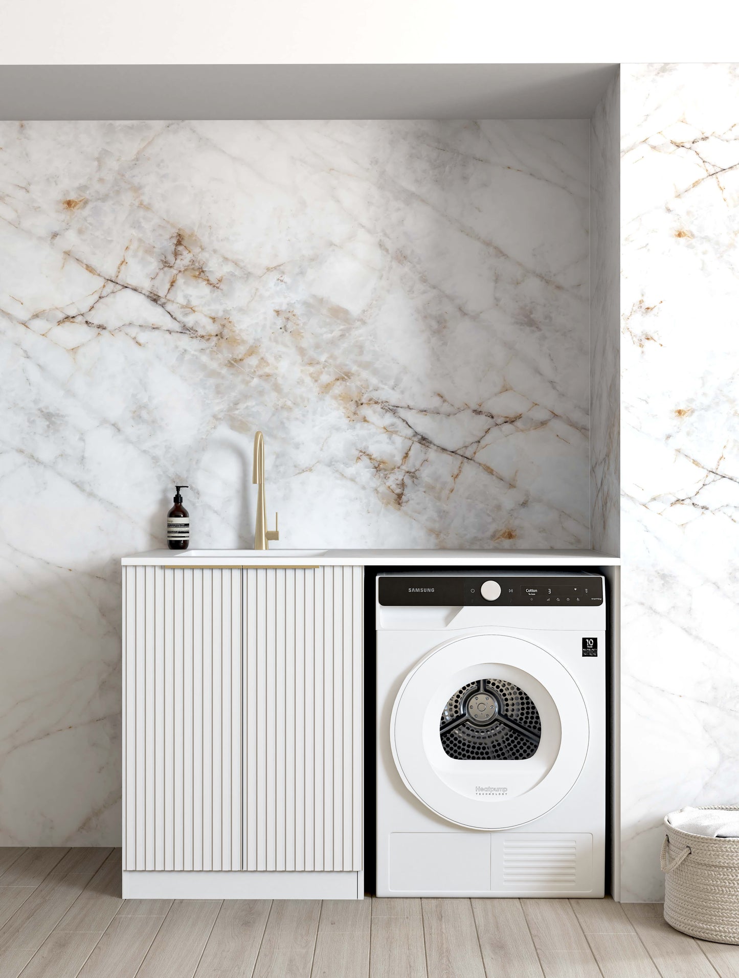 Noosa Fluted White 1300 Base Laundry Kit with  Pure White Top