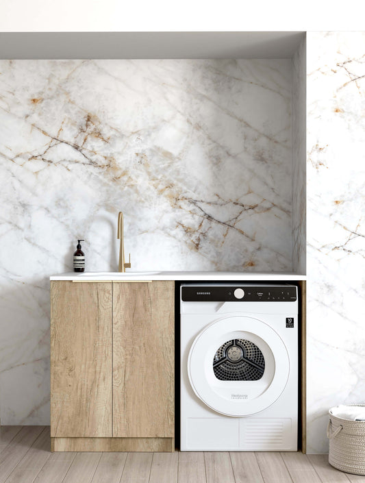 Byron/Bondi Natural Oak 1300 Base Laundry Kit with  Pure White Top