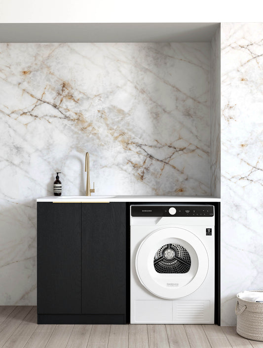 Byron/Bondi Black Oak 1300 Base Laundry Kit with  Pure White Top