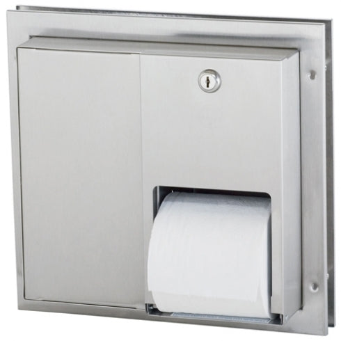 325mm W  Partiiton Mounted serves both sides Partition Mounted Toilet Tissue Dispenser - 325mm W x 314mm H x 156mm D - Satin