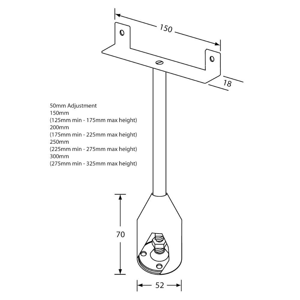 111 Series Double Fix Foot Assembly – 250mm with 35mm Adjustment SS