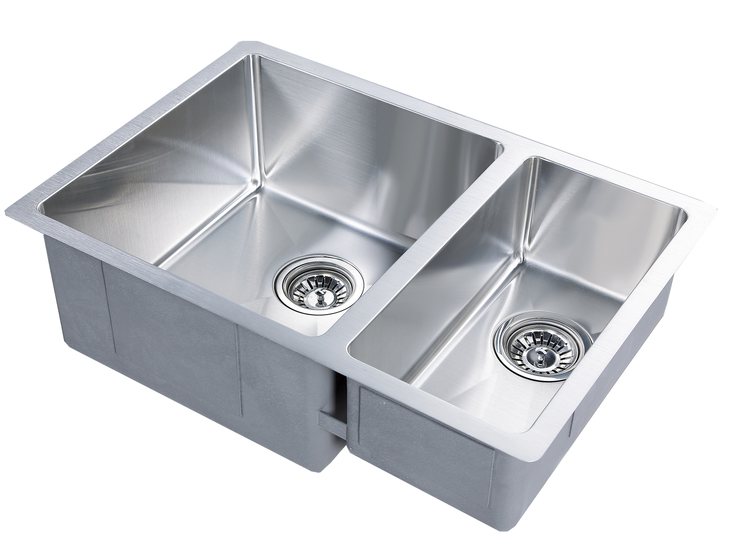 660mm Stainless Steel Kitchen Sink - Double Bowl - Brushed Nickel