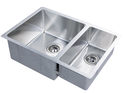 660mm Stainless Steel Kitchen Sink - Double Bowl - Brushed Nickel
