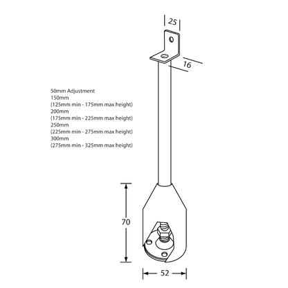 112 Series Single Fix Foot Assembly – 200mm with 35mm Adjustment SS