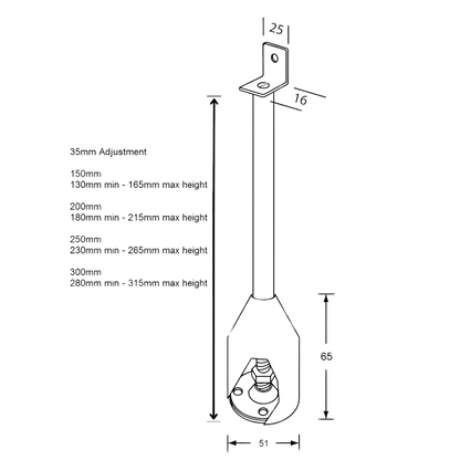 112 Series Single Fix Foot Assembly – 150mm with 35mm Adjustment  SS