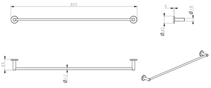 Mica Single Towel Rail - 800mm - Gunmetal