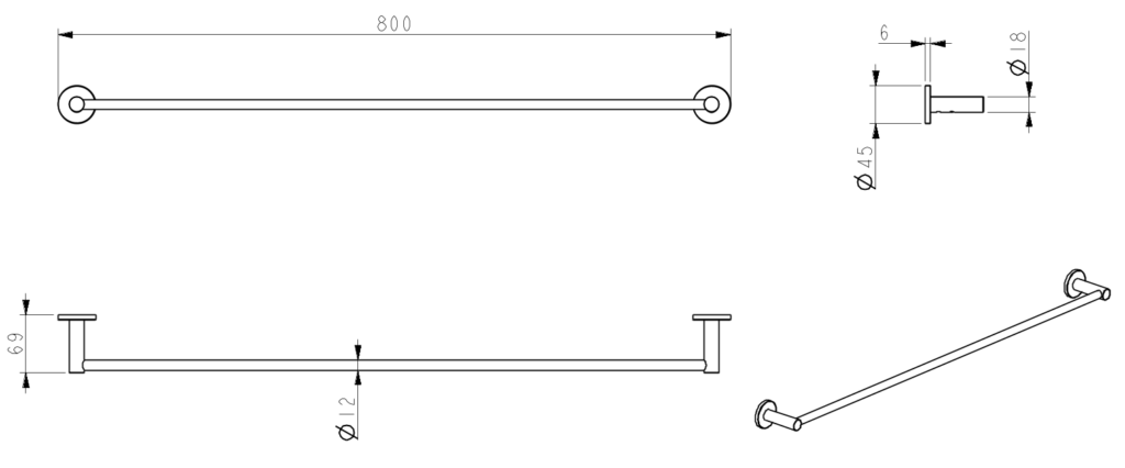 Mica Single Towel Rail - 800mm - French Gold