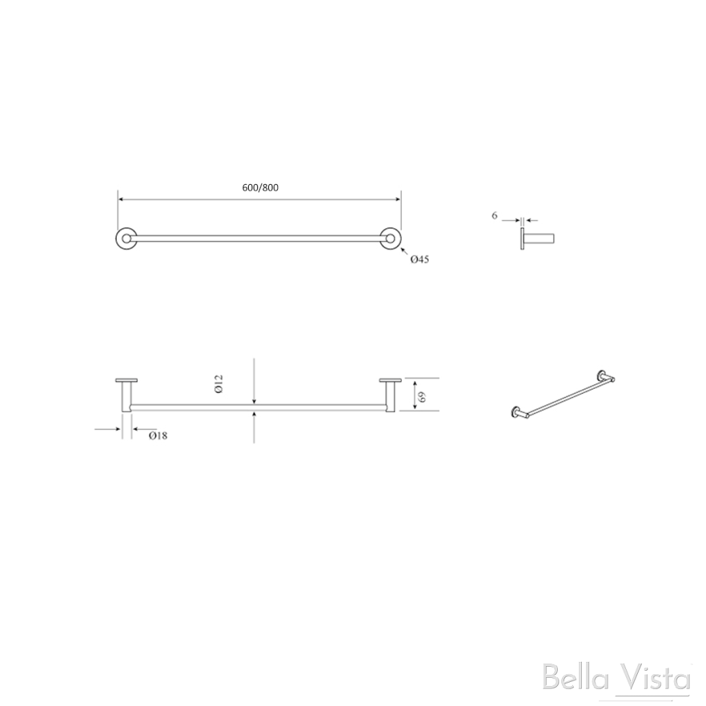 Mica Single Towel Rail - 800mm - Living Brass