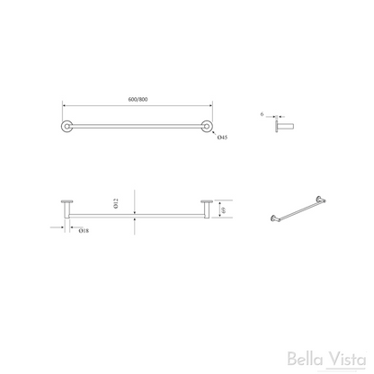 Mica Single Towel Rail - 800mm - Living Brass