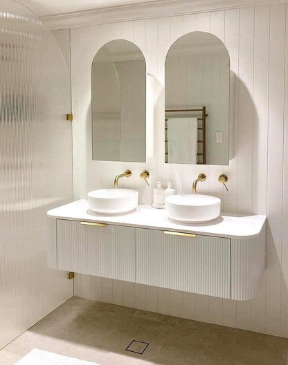 Bondi 1500mm Satin White Fluted Wall Hung Curve Cabinet