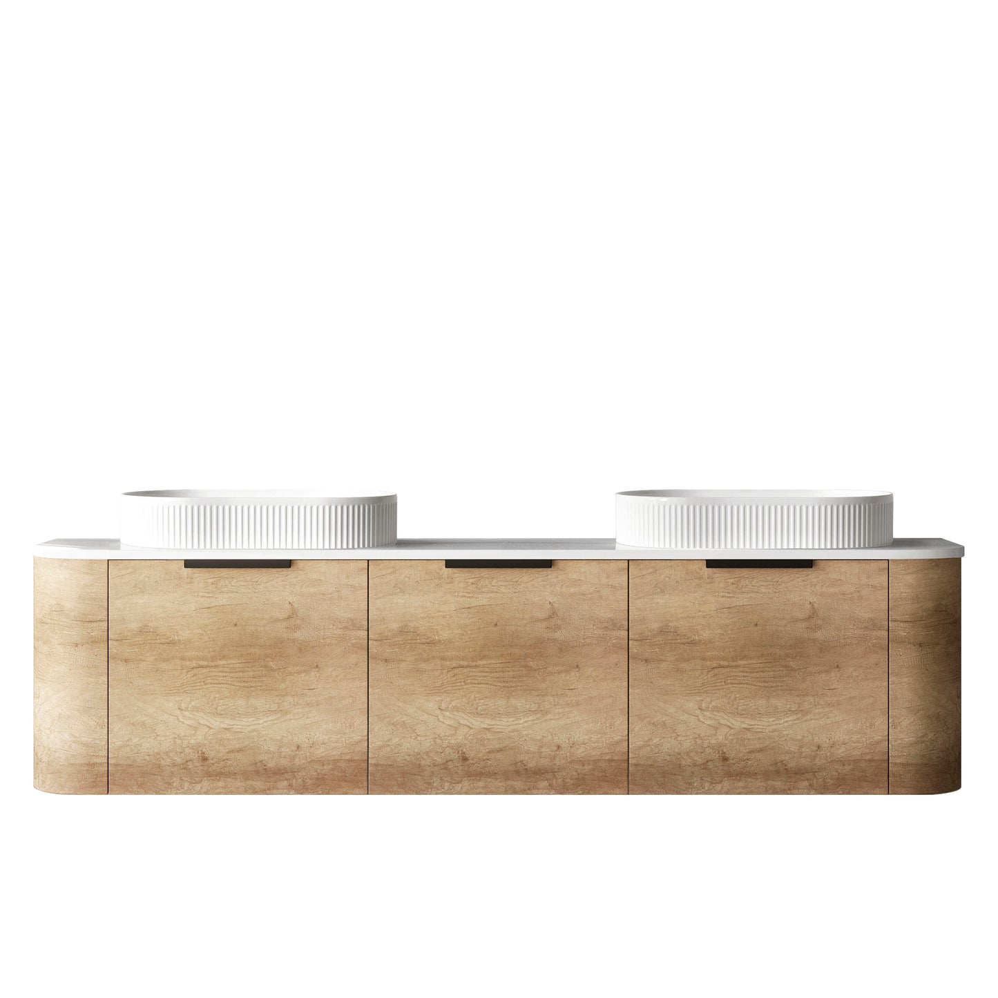Bondi 1800mm Natural Oak Wall Hung Curve Cabinet Only