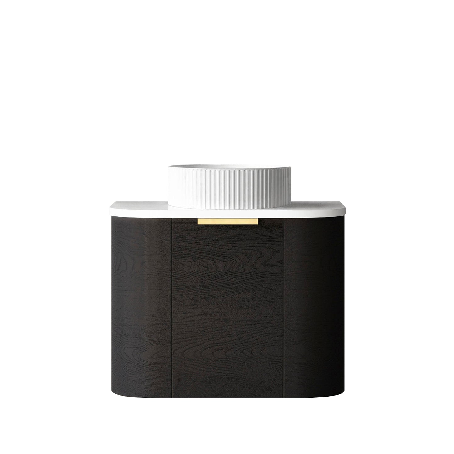 Bondi 600mm Black Oak Wall Hung Curve Cabinet Only