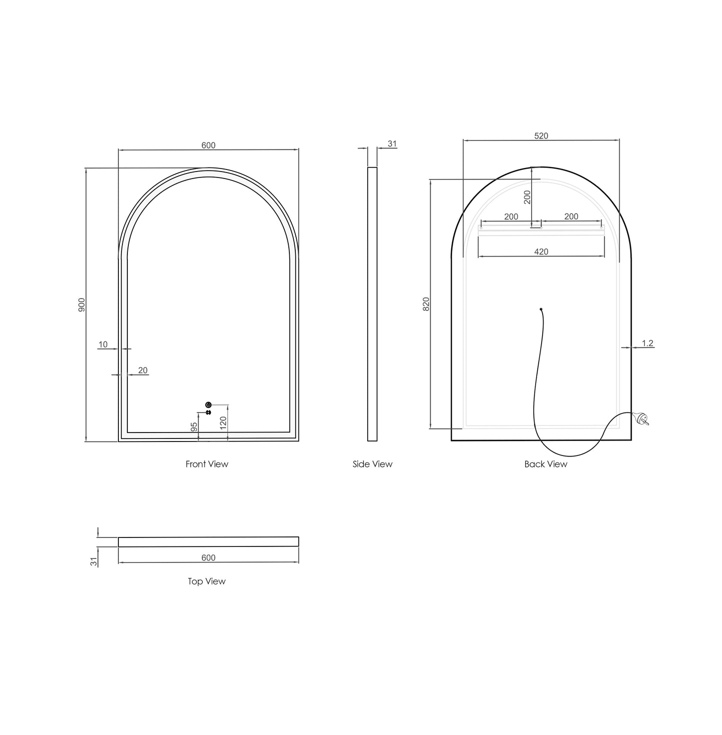 LED Archie 900x600 Gold Metal Frame Mirror