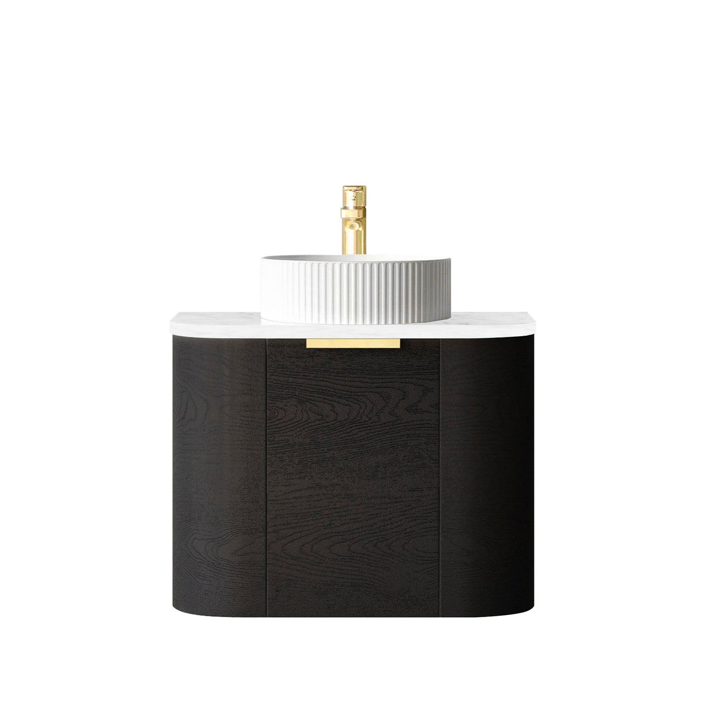 Bondi 600mm Black Oak Wall Hung Curve Cabinet Only