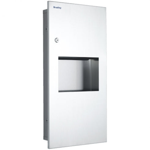 360mm W  Semi Recessed Towel and Waste Receptacle - 360mm W x 718mm H x 108mm D - Satin