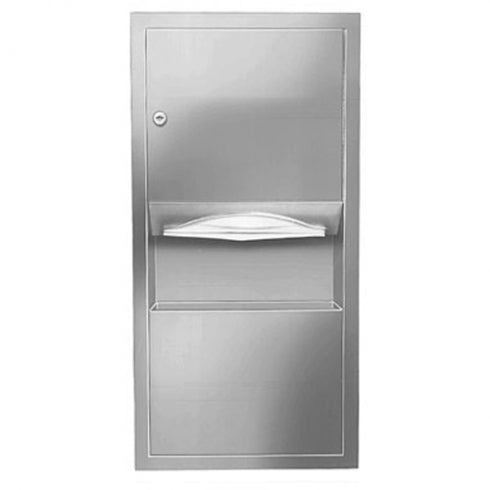 356mm W  Surface Mounted Towel and Waste Receptacle - 356mm W x 711mm H x 102mm D - Satin