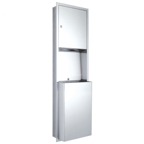 438mm W  Surface Mounted Towel and Waste Receptacle - 438mm W x 1422mm H x 200mm D - Satin
