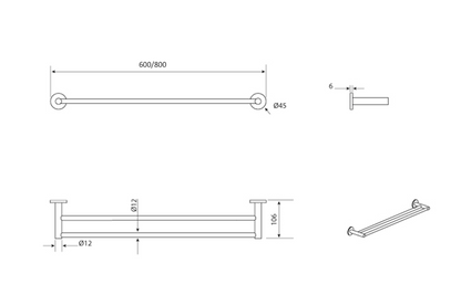 Mica Double Towel Rail - 800mm - Living Brass